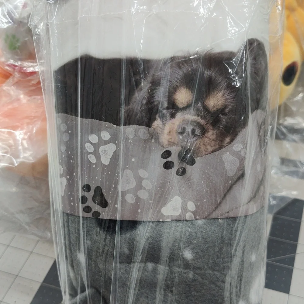Gray Pet Blanket with Paw Prints-new